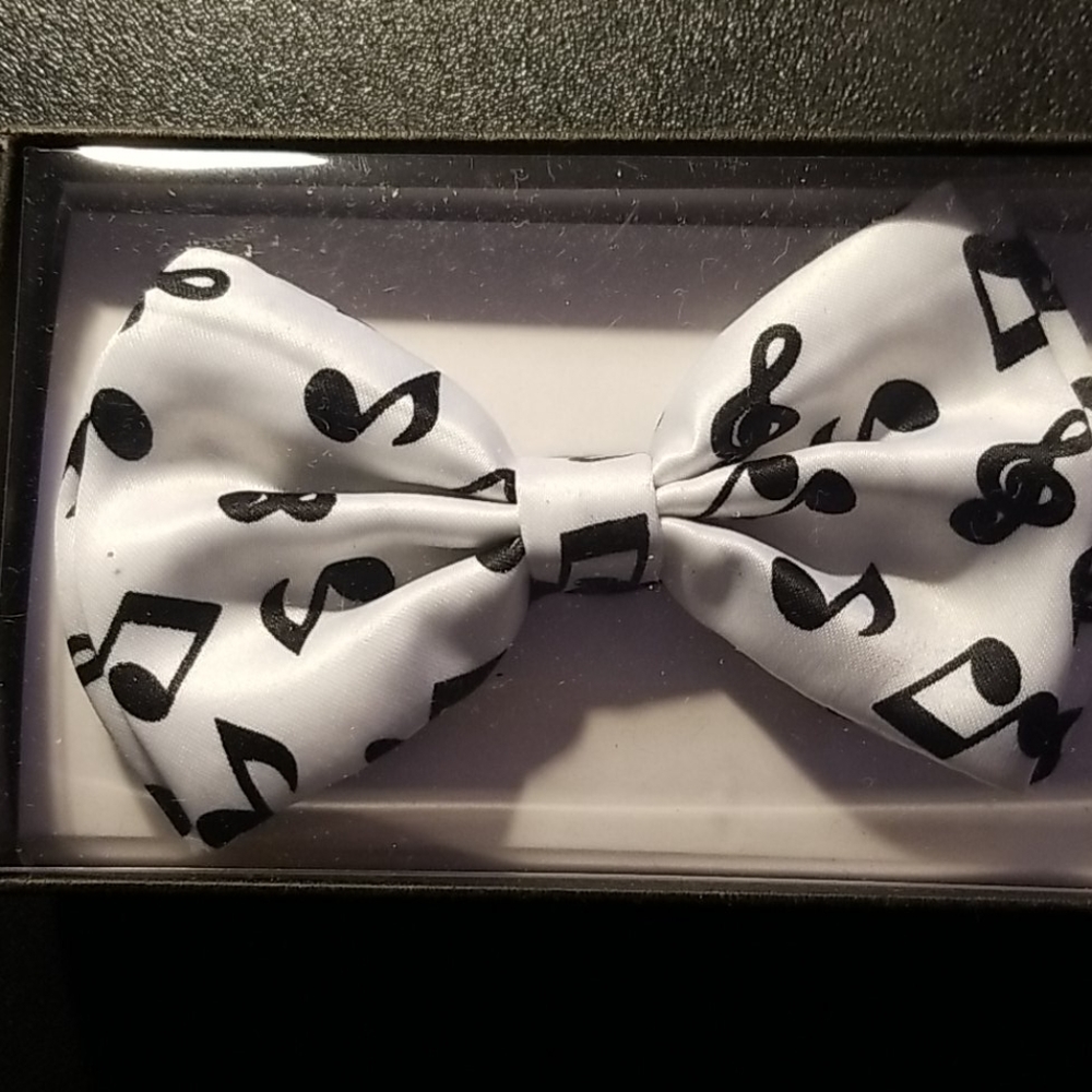 NWT white with black notes bow tie